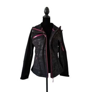 CB Sports Jacket Women Small Zip Hooded Long Sleeve Black/Gray/Pink